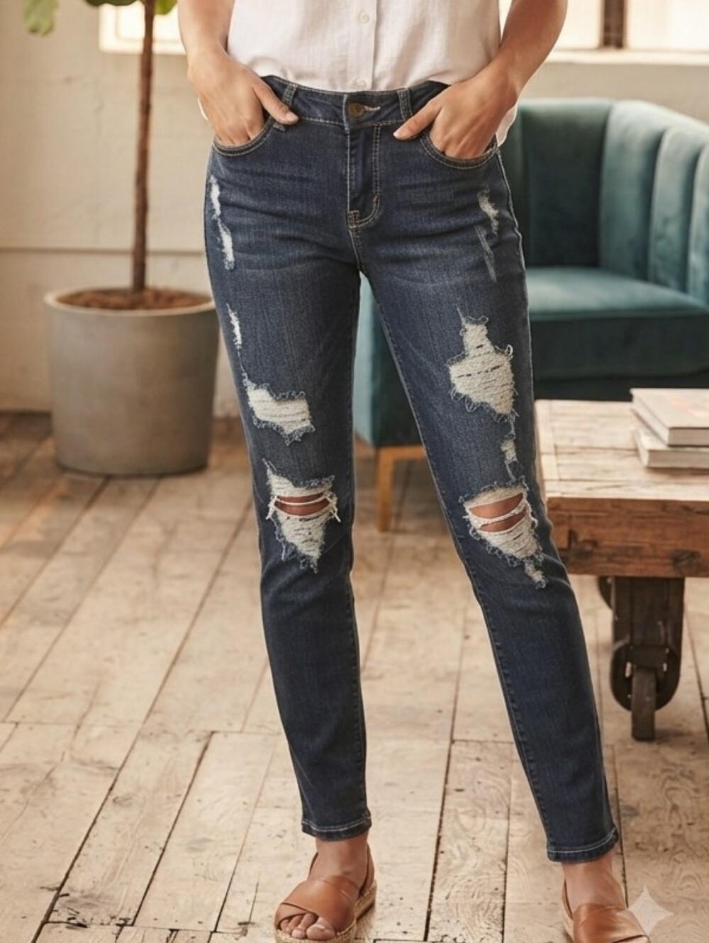 Revamped Denim by Sirens Distressed Dark Wash Jeans